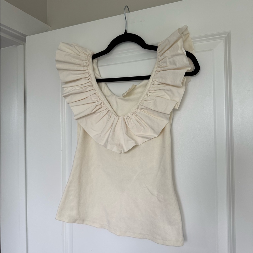 Maeve by Anthropologie Tina Ruffled Tank Top in Cream White size Small - Picture 7 of 10